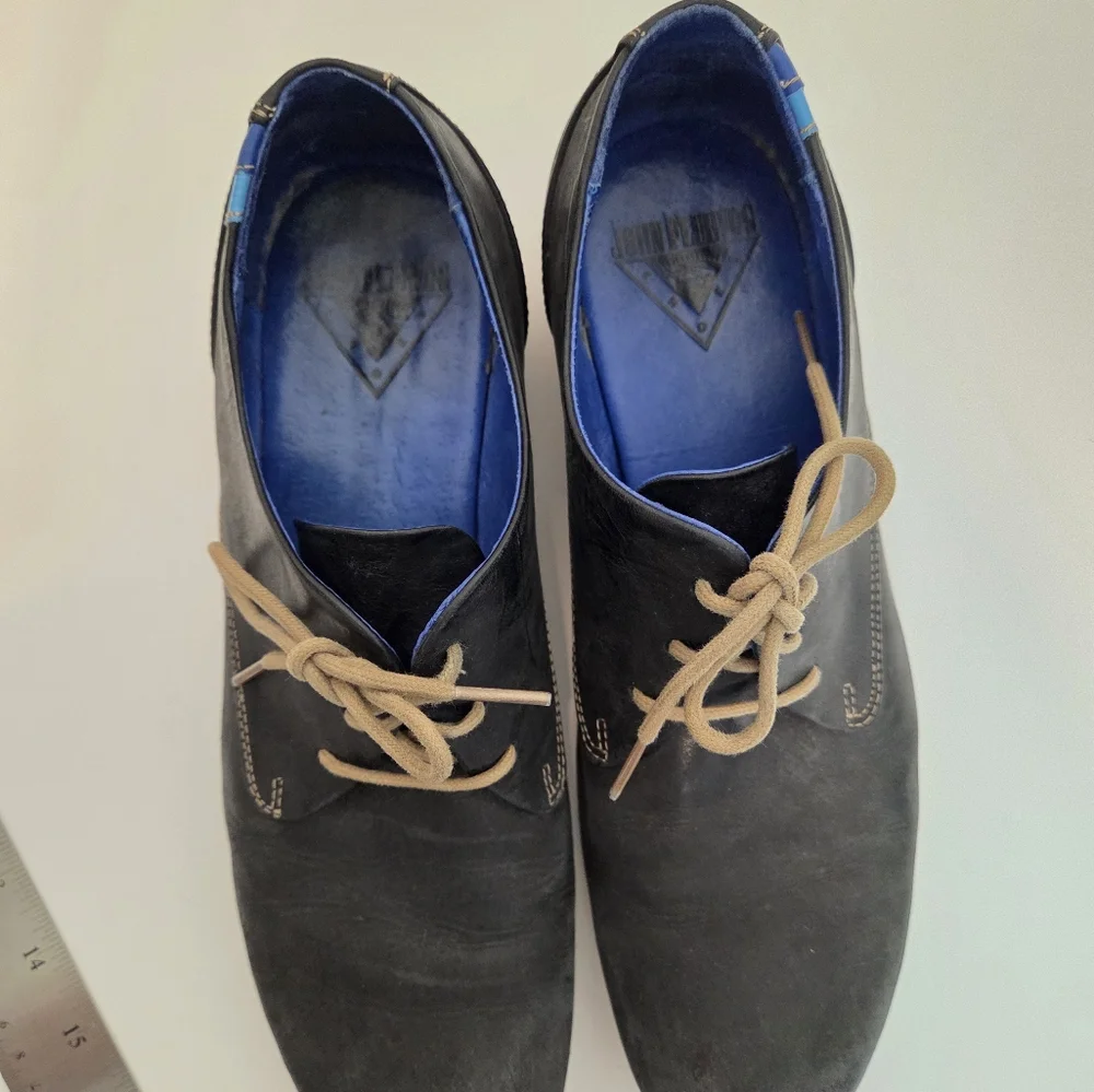 JOHN FLUEVOG RADIO CBC DERBY OXFORD BLACK LEATHER LACE UP SHOES men's US 9.5